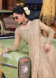 Latest Pakistani Bridal Dress in Golden Saree Blouse Style