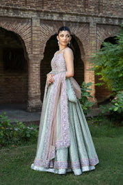 Latest Pakistani Bridal Dress in Gown Dupatta Lehenga Style