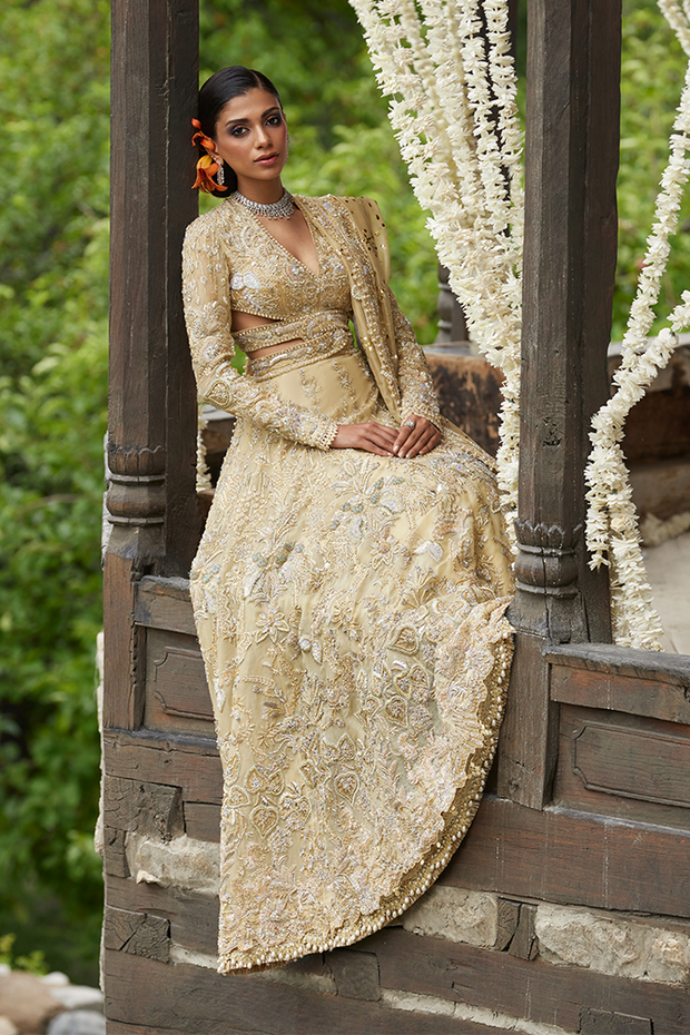 Latest Pakistani Bridal Dress in Gown Dupatta Lehenga Style