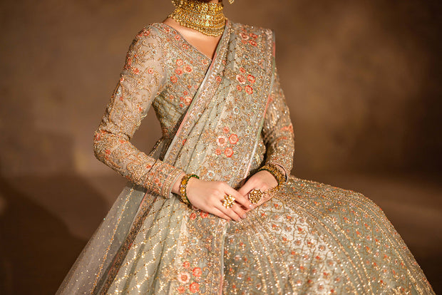 Latest Pakistani Bridal Dress in Gown Lehenga Dupatta Style