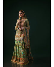 Latest Pakistani Bridal Dress in Green Gharara Kameez Style