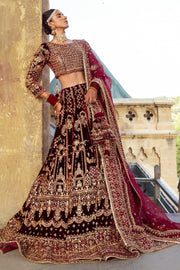 Latest Pakistani Bridal Dress in Maroon Lehenga Choli Style