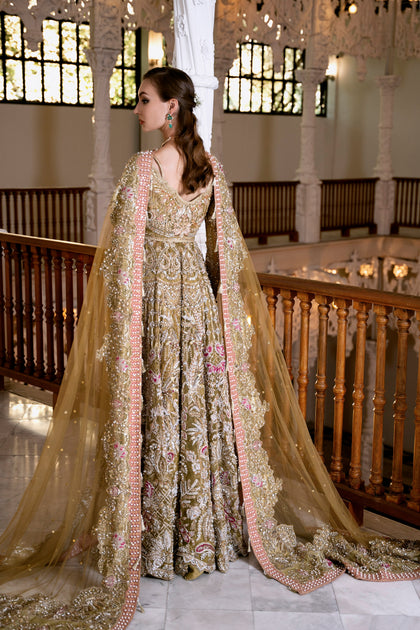 Pakistani Bridal Dress in Open Maxi and Lehenga Style – Nameera by Farooq