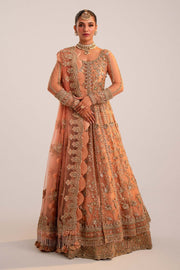 Latest Pakistani Bridal Dress in Peach Lehenga Pishwas Style