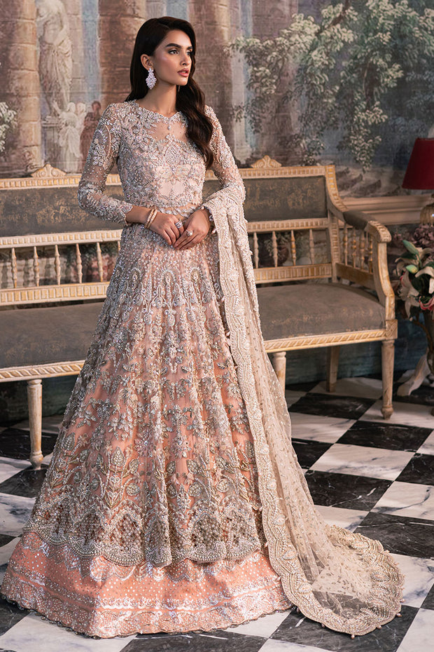 Latest Pakistani Bridal Dress in Peach Pishwas Lehenga Style