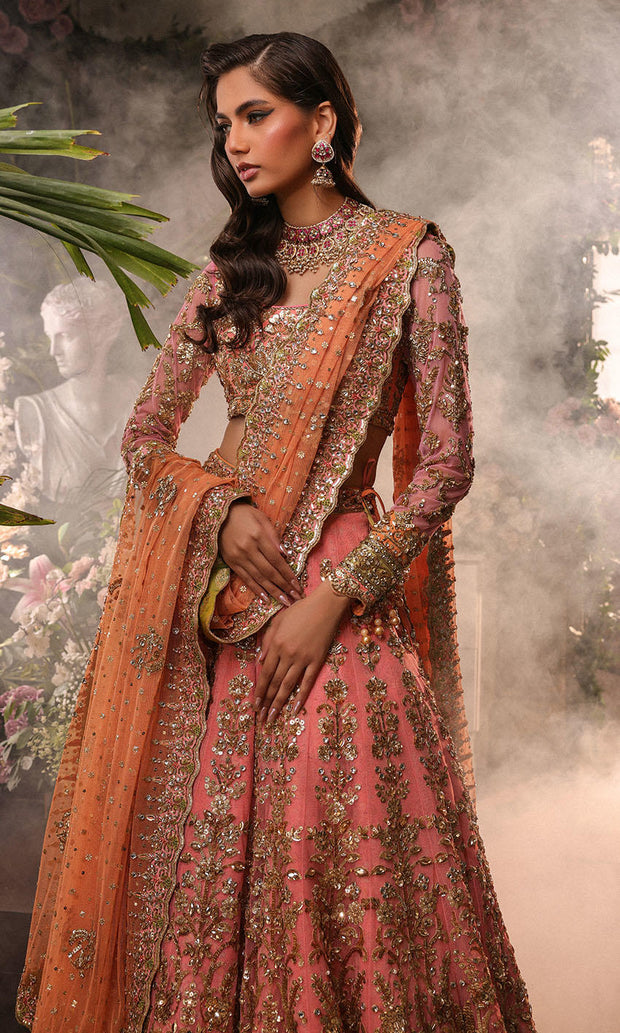 Latest Pakistani Bridal Dress in Pink Lehenga and Choli Style