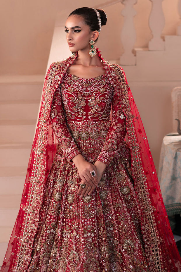 Latest Pakistani Bridal Dress in Pishwas and Red Lehenga Style