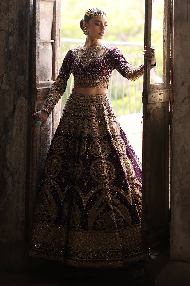 Latest Pakistani Bridal Dress in Purple Choli Lehenga Style