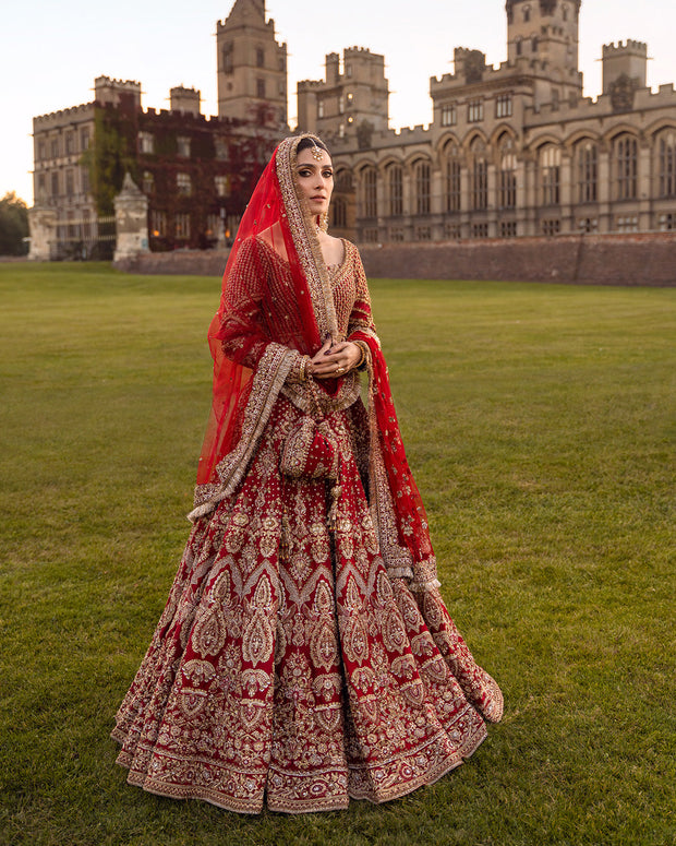 Latest Pakistani Bridal Dress in Raw Silk Lehenga Choli Style