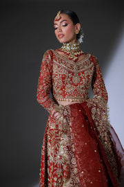 Latest Pakistani Bridal Dress in Red Lehenga and Choli Style