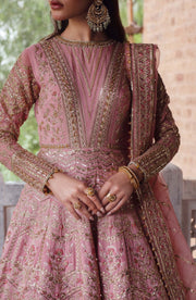 Latest Pakistani Bridal Dress in Rose Pink Pishwas Frock Style