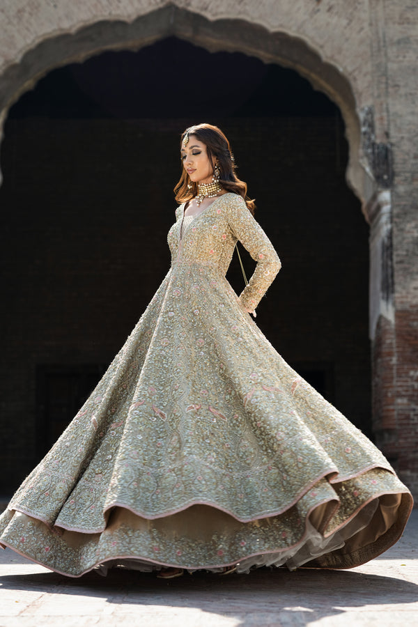 Latest Pakistani Bridal Dress in Royal Lehenga Frock Style