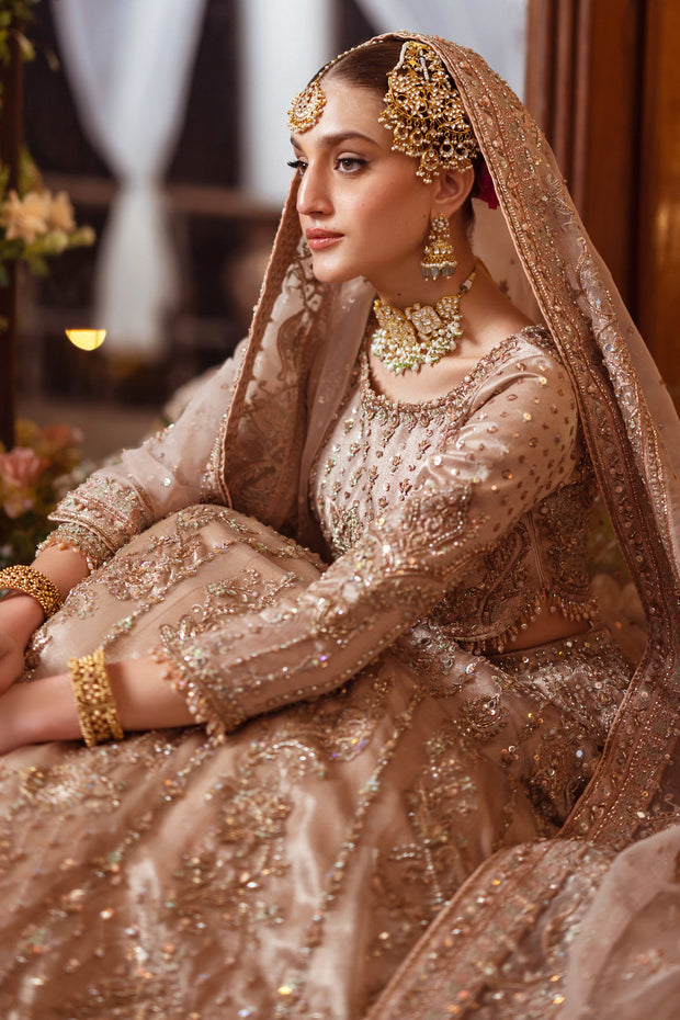 Latest Pakistani Bridal Dress in Tissue Choli Lehenga Style