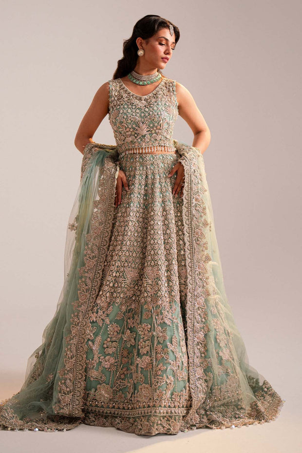 Latest Pakistani Bridal Dress in Turquoise Lehenga Choli Style