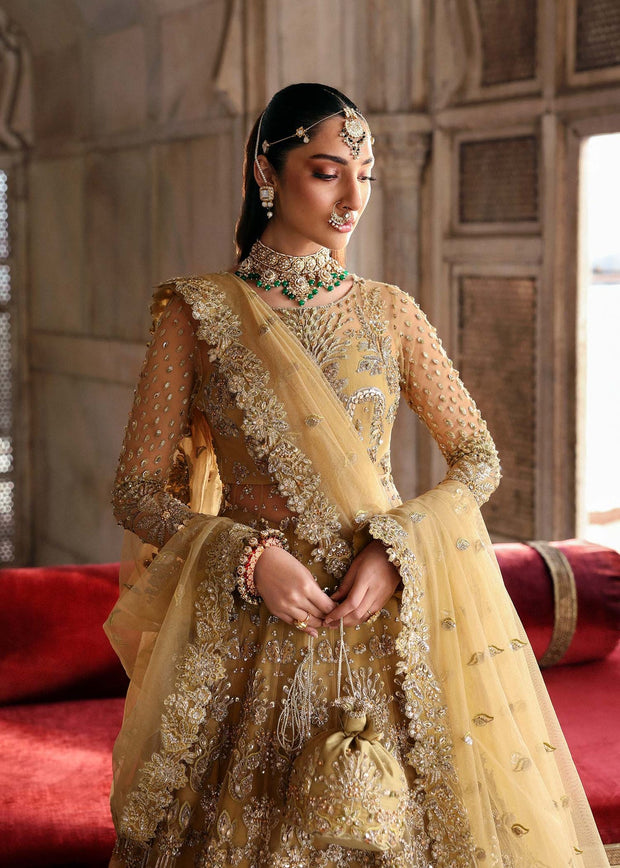 Latest Pakistani Bridal Dress in Yellow Gown Lehenga Style