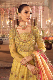 Latest Pakistani Bridal Outfit in Yellow Frock Lehenga Style