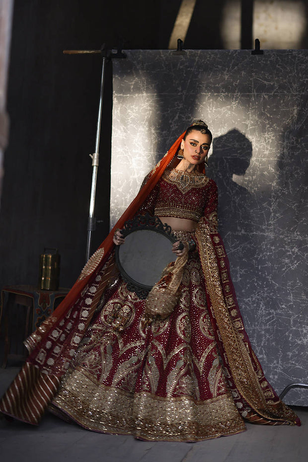 Latest Pakistani Bridal Red Lehenga Choli with Double Dupattas