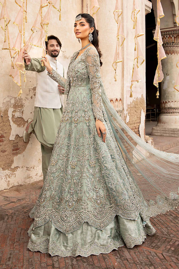 Latest Pakistani Bridal Walima Dress in Frock Lehenga Style