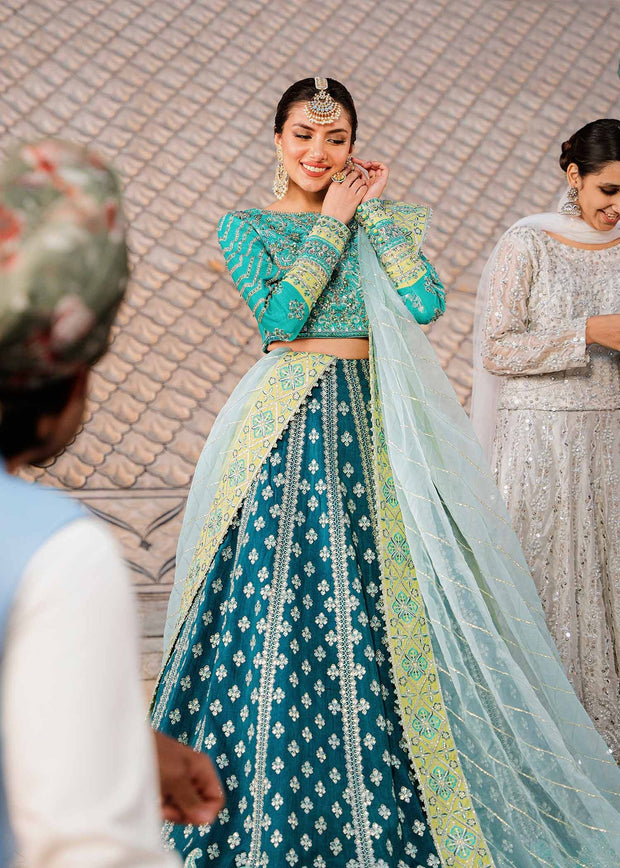 Latest Pakistani Lehenga Choli and Dupatta Dress in Blue Color