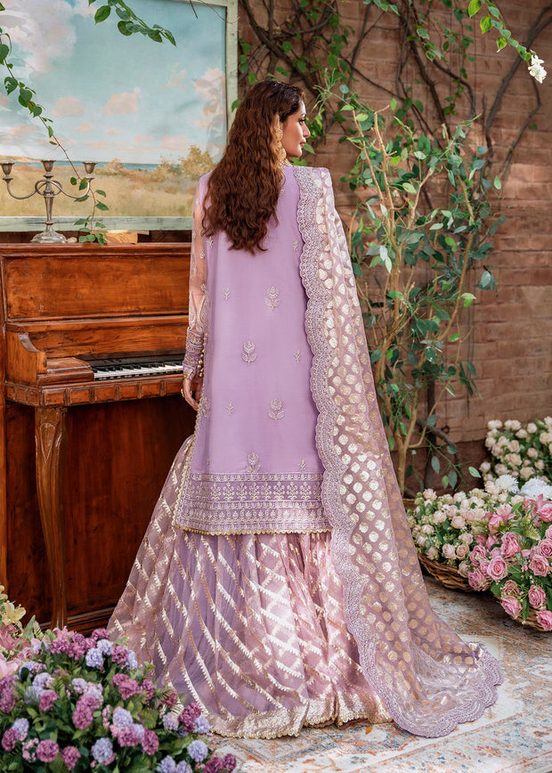 Latest Pakistani Party Dress in Purple Gharara Kameez Style