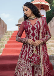 Pakistani Wedding Dress in Maroon Kameez Sharara Style