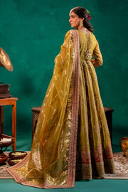 Latest Pakistani Wedding Dress in Mustard Green Pishwas Style