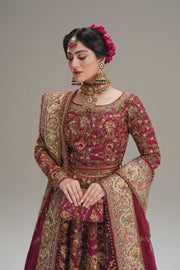 Latest Pakistani Wedding Dress in Net Red Lehenga Choli Style