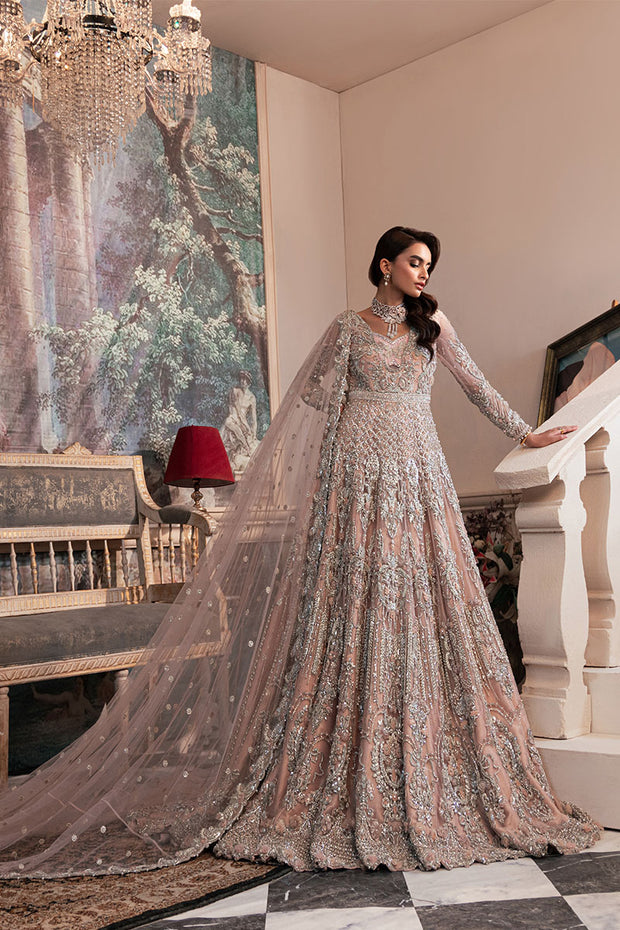 Latest Pakistani Wedding Dress in Pink Bridal Gown Veil Style