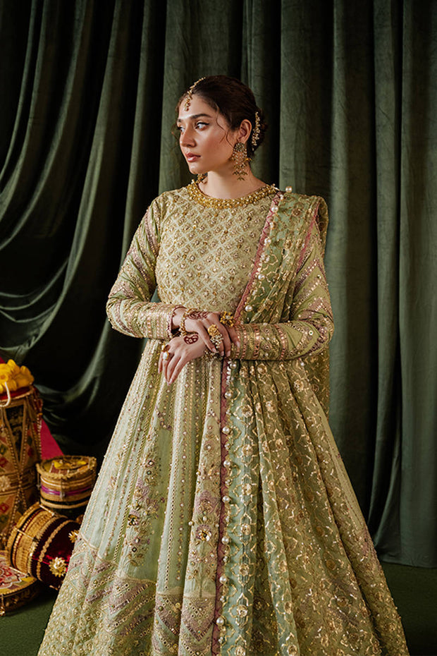 Latest Pakistani Wedding Dress in Pistachio Green Gown Style