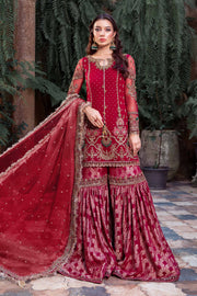 Latest Pakistani Wedding Dress in Red Kameez and Gharara Style