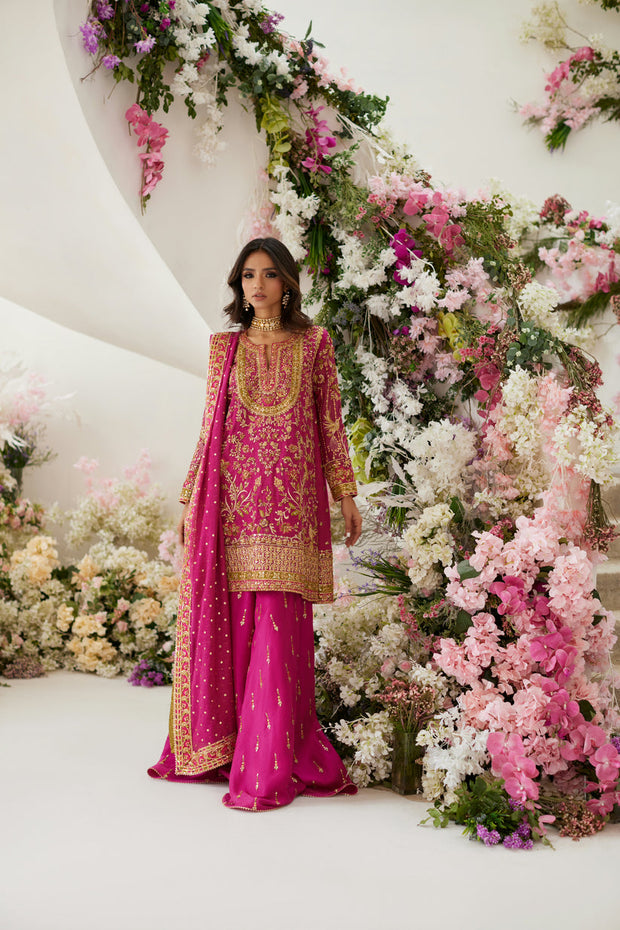 Latest Pink Kameez Sharara Dupatta Pakistani Wedding Dress