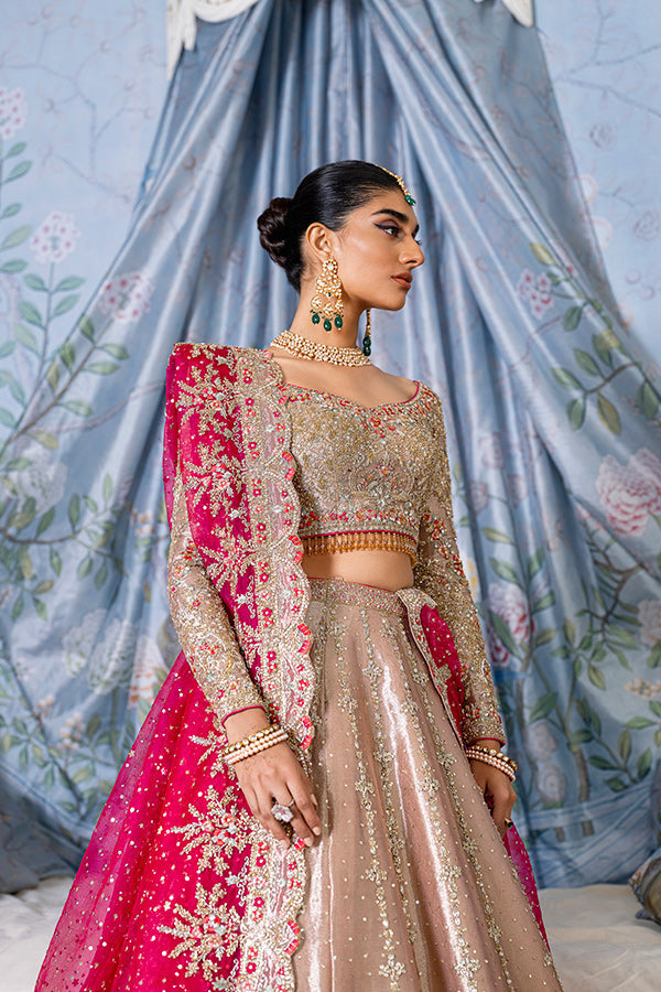 Pink Lehenga Choli and Dupatta Bridal Wedding Dress – Nameera by Farooq