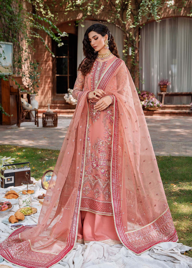 Latest Pink Organza Kameez and Trouser Pakistani Party Dress