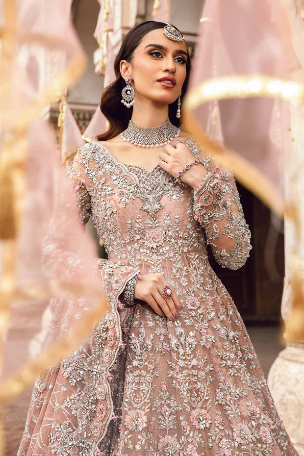 Latest Pink Pakistani Bridal Dress in Frock and Lehenga Style