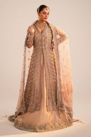 Latest Pink Pakistani Bridal Dress in Open Gown Lehenga Style