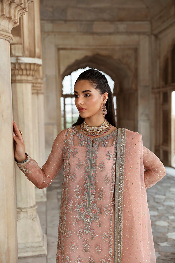 Latest Pink Pakistani Wedding Dress in Kameez Trouser Style