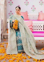 Latest Raw Silk Pakistani Party Dress in Kameez Trouser Style