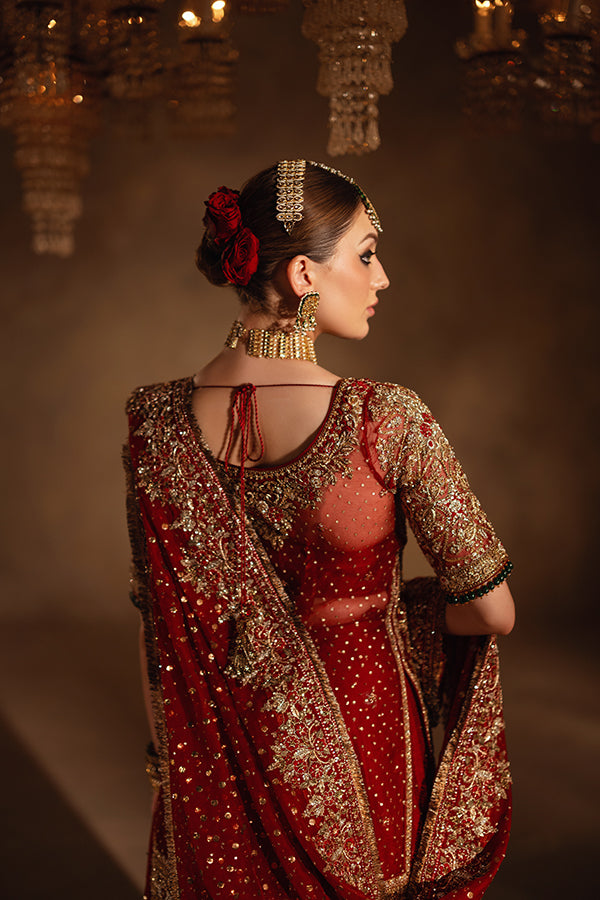 Latest Red Pakistani Bridal Dress in Gharara and Kameez Style