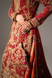 Latest Red Pakistani Bridal Dress in Kameez and Gharara Style