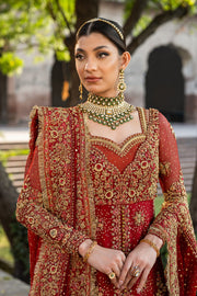 Latest Red Pakistani Bridal Dress in Open Kameez Lehenga Style