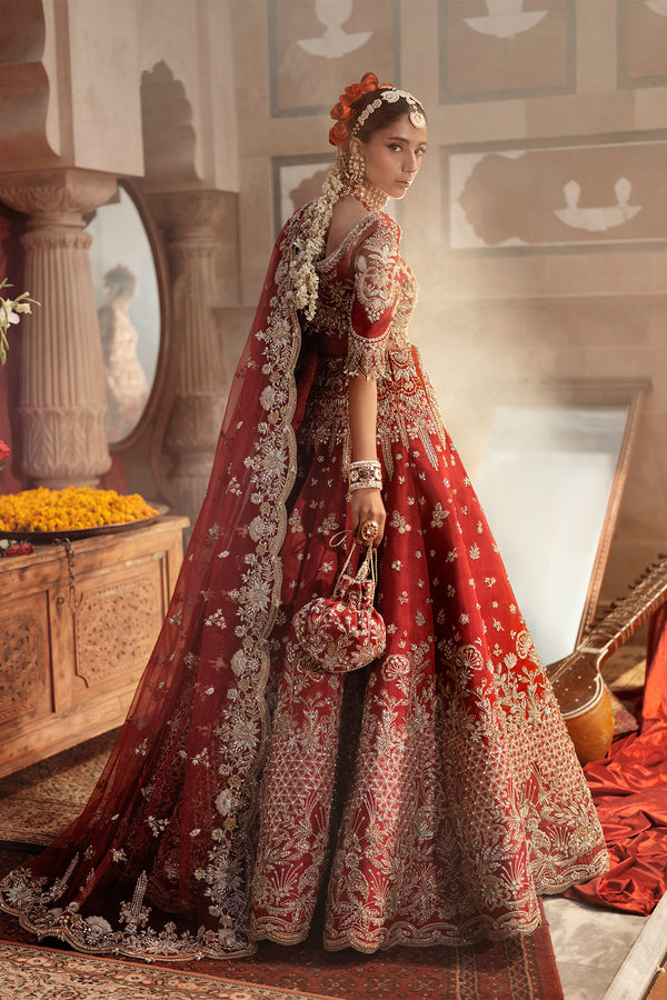 Latest Red Pakistani Bridal Dress in Royal Lehenga Choli Style