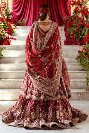 Latest Red Pakistani Bridal Outfit in Lehenga Frock Style