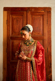 Latest Red Pakistani Wedding Dress in Kameez Trouser Style