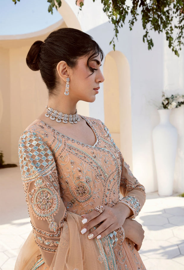 Latest Traditional Pishwas Frock Peach Pakistani Wedding Dress