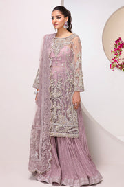 Lavender Kameez Pakistani Wedding Dress in Crushed Sharara Style