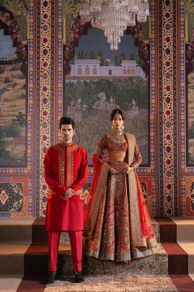 Lehenga Choli and Dupatta Bridal Wedding Dress in Red