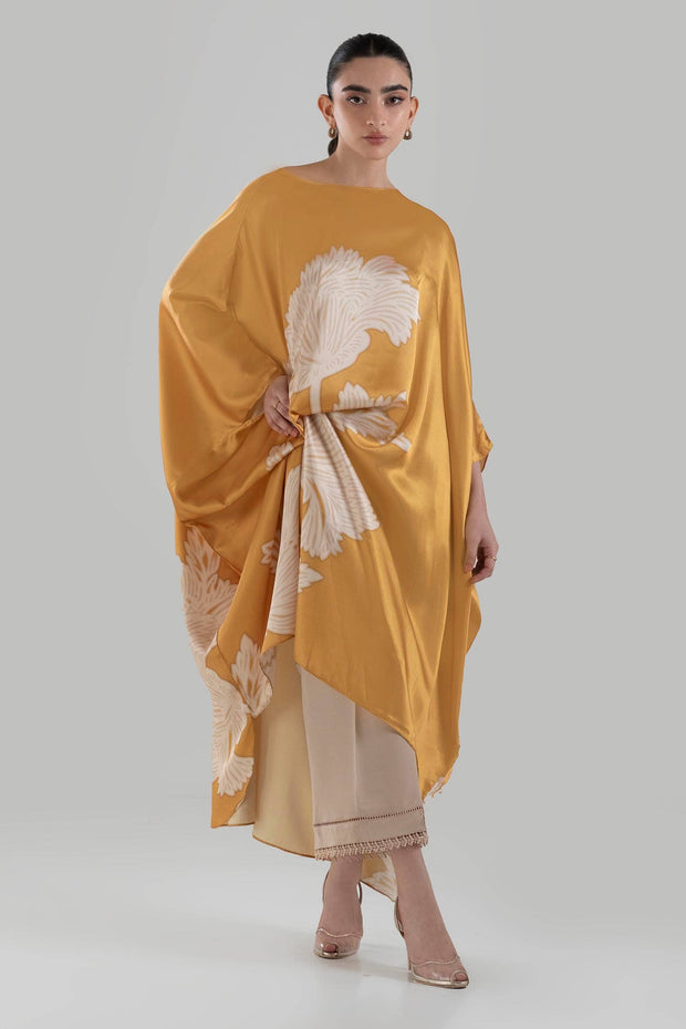 Light Mustard Poly Satin Baggy Style Ready To Wear Pakistani Salwar Suit