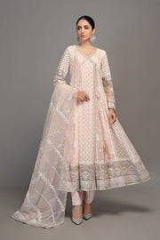 Light Pink Embroidered Anghrakha Style Pakistani Party Wear Frock