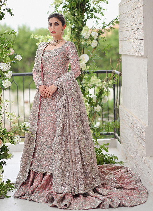 Light Pink Lehenga Dupatta and Kameez Pakistani Bridal Dress