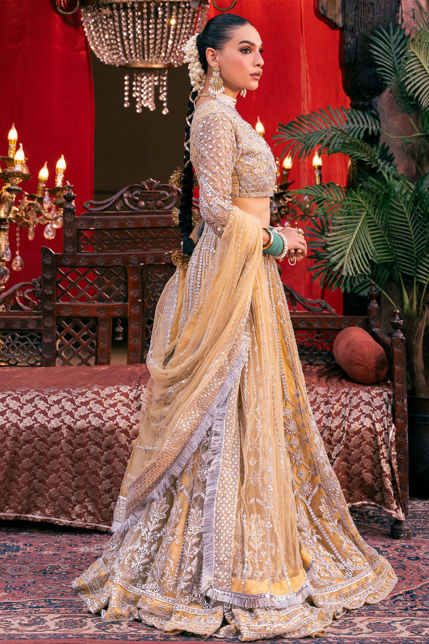 Light Yellow Embroidered Pakistani Wedding Wear Lehenga Dupatta